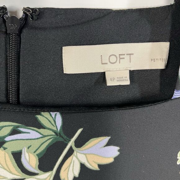 LOFT Mini Dress Women’s Size 4 Black Floral Long Sleeve Side Pockets Lined - Picture 3 of 7